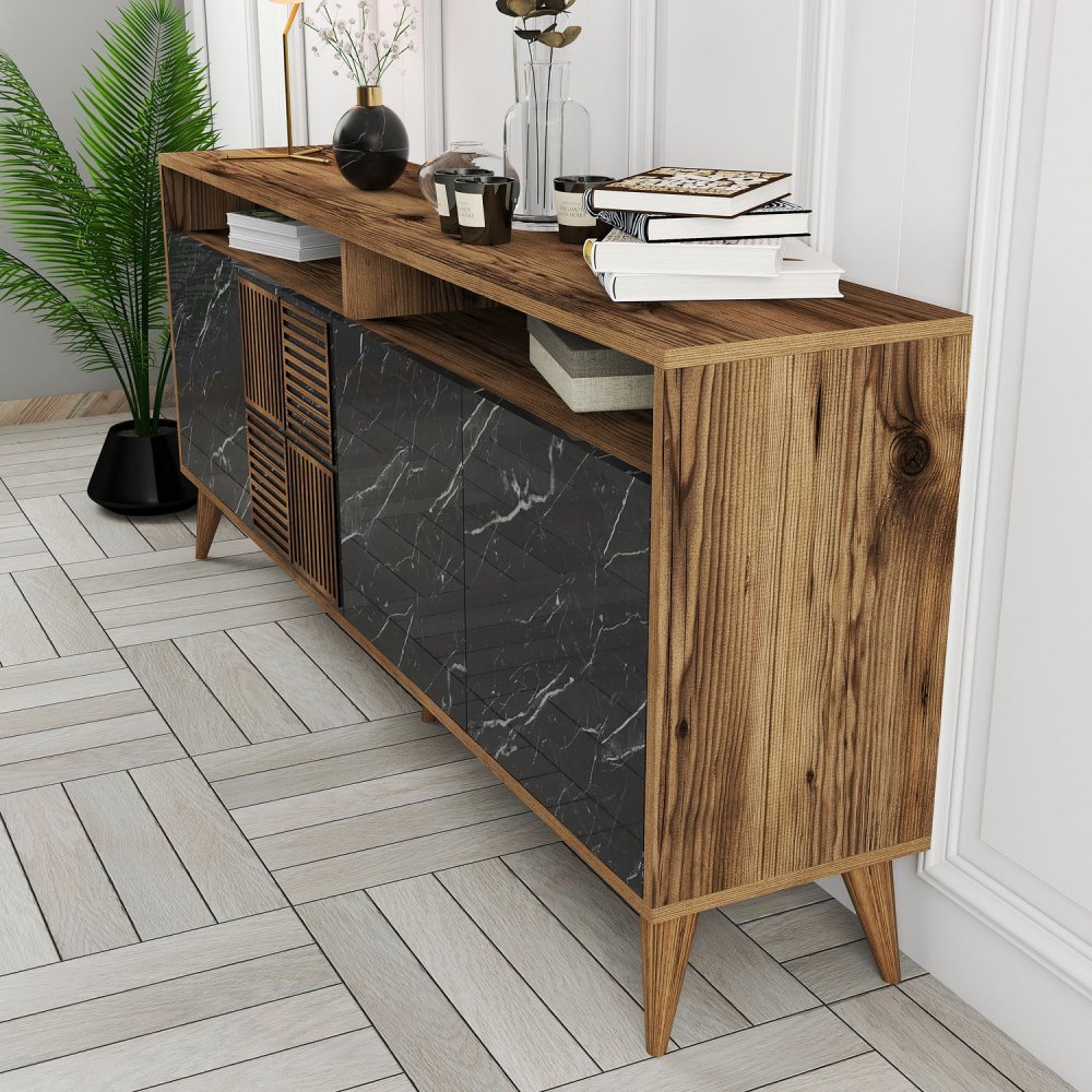Konzolový stolek Milan - Walnut, Black Marble (obrázek 5)