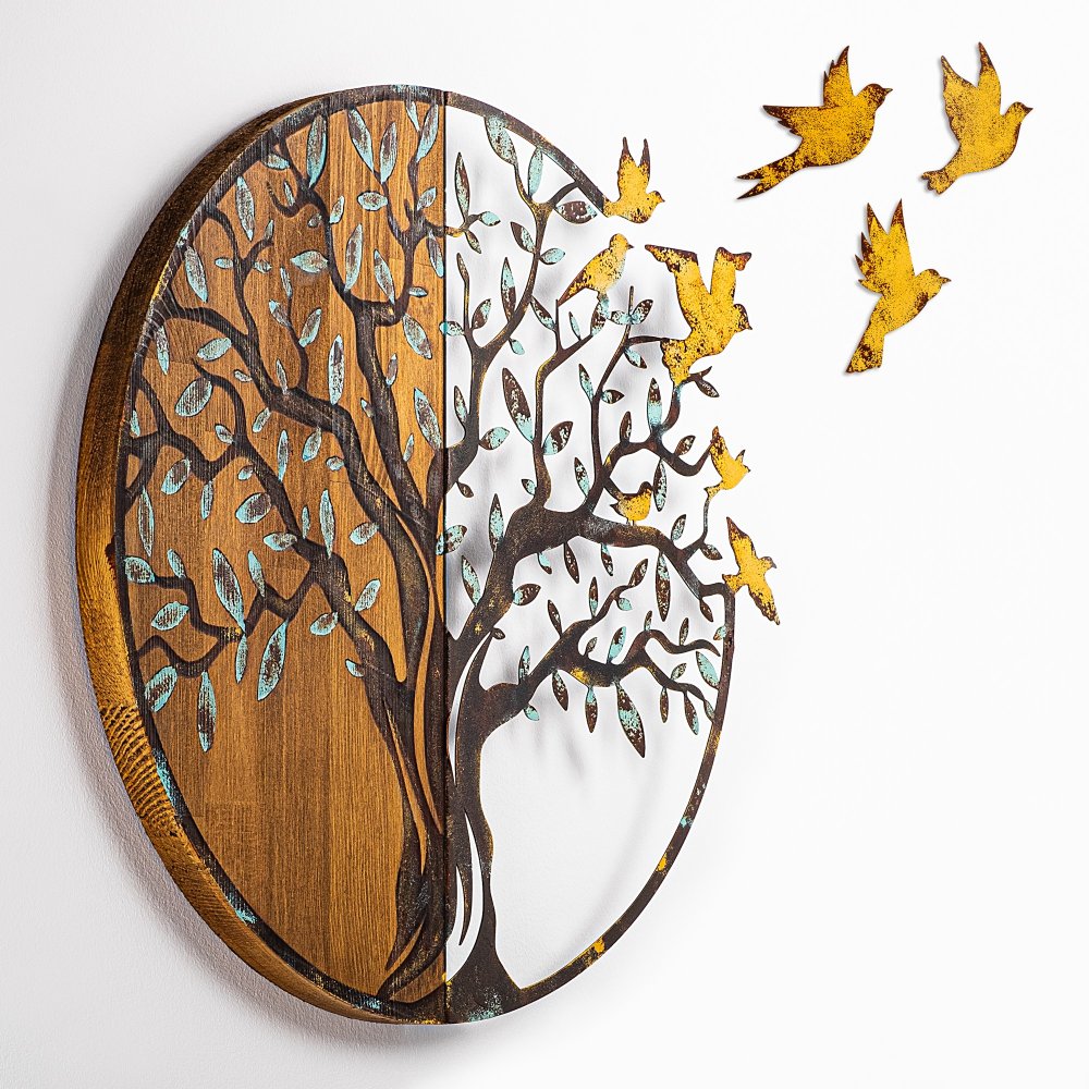 Dekorativní dřevěný doplněk na zeď Tree And Birds - 322-A (obrázek 4)