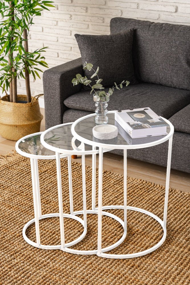 Sada odkladacích stolíkov (3 kusy) Alya - White, Transparent