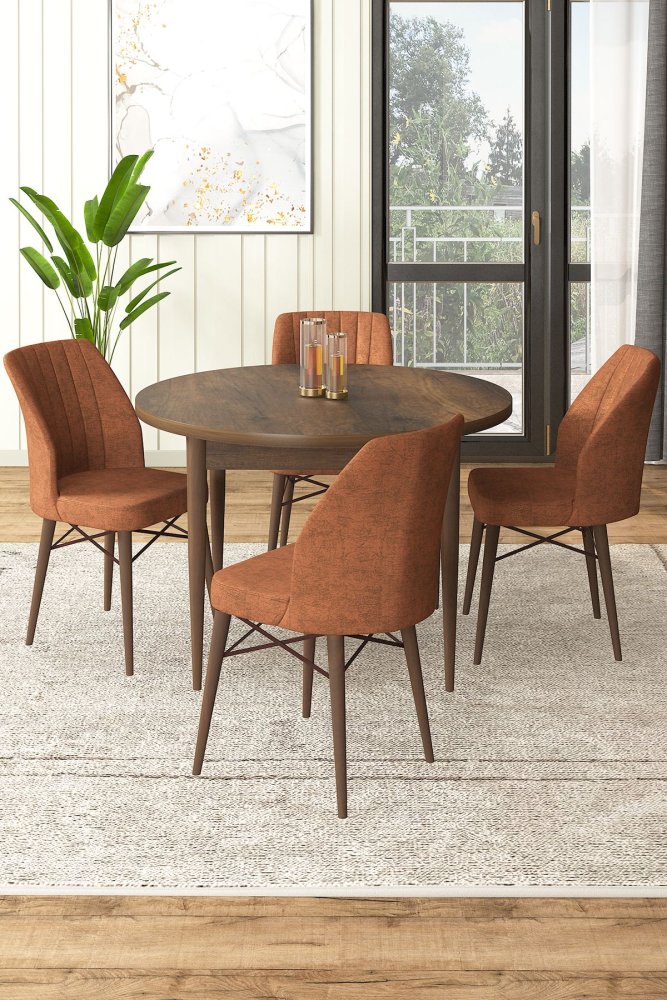 Dining Table & Chairs Set (5 Pieces) Rox - Baroque, Tile Red