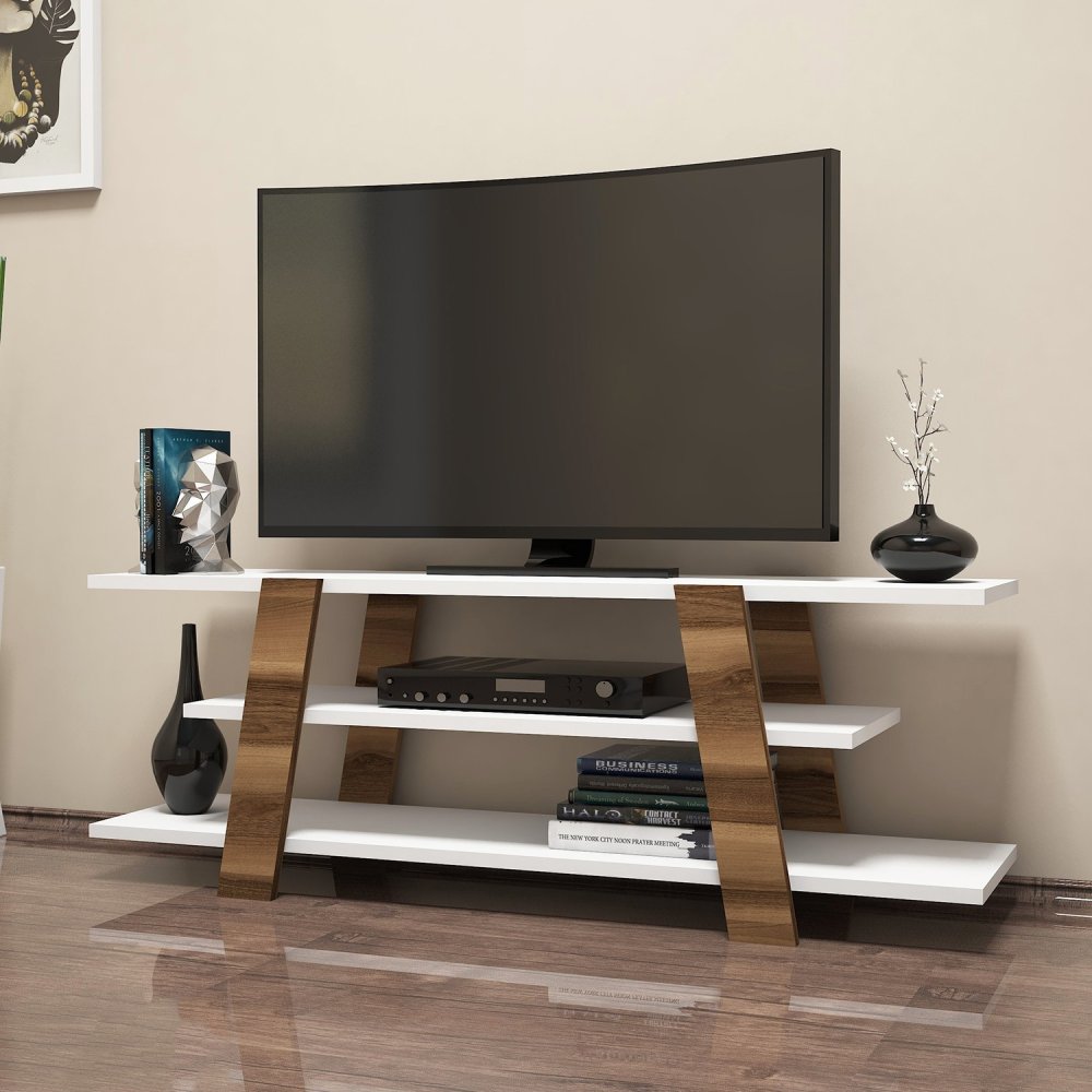TV stolík Flower - Walnut, White