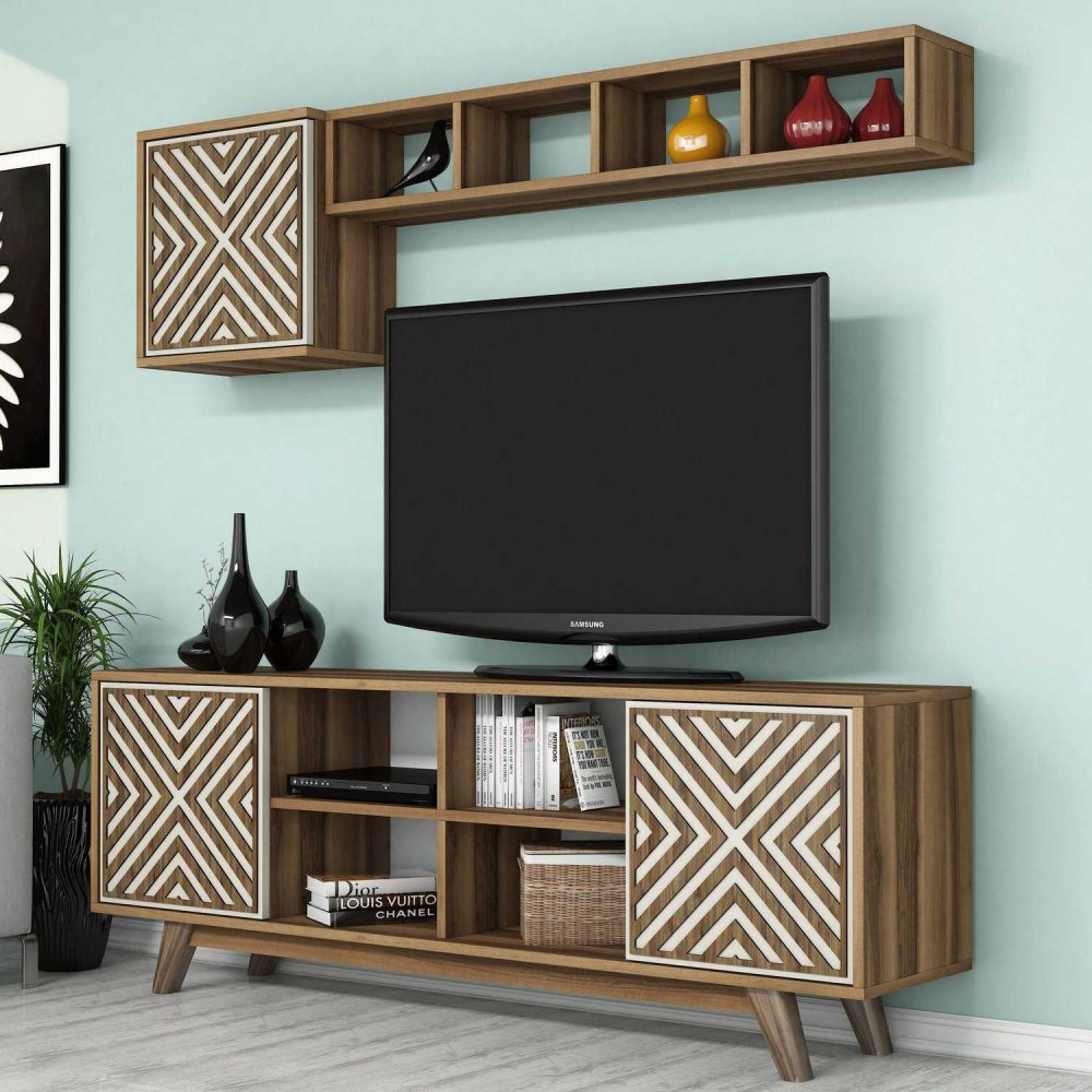 TV skrinka / Obývacia stena Inci - Walnut, Cream