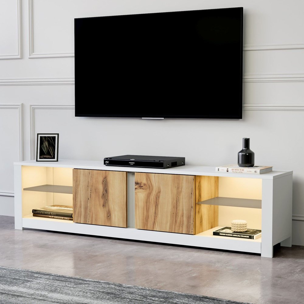TV stolík Aydos - White, Oak