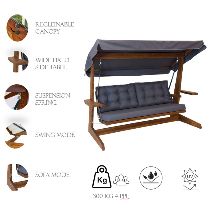 Garden Triple Swing Chair Viva 2400 - Anthracite (obrázek 4)