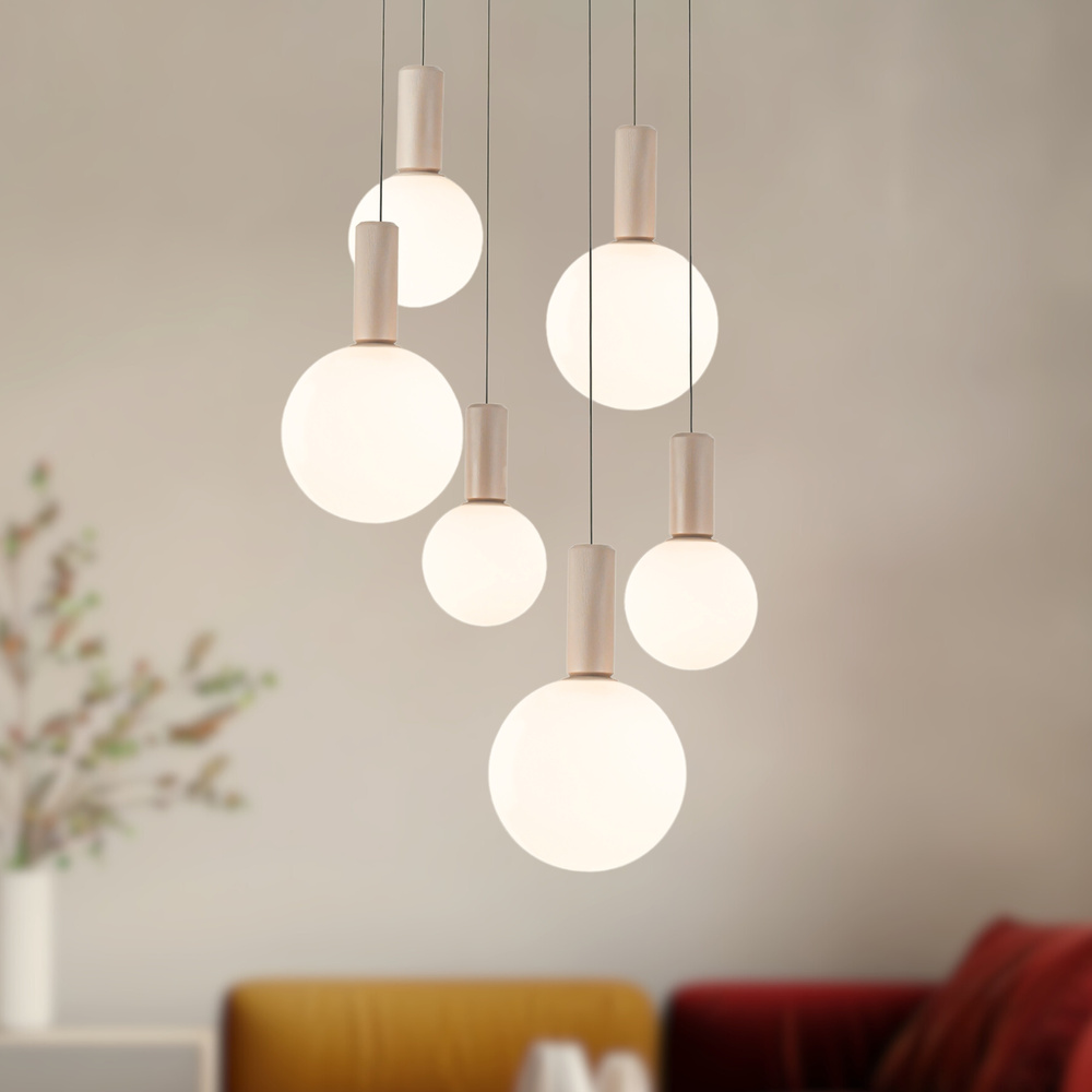 Levně Lampa wisząca Testa beżowa białe klosze kule 6x10W G9 regulowana