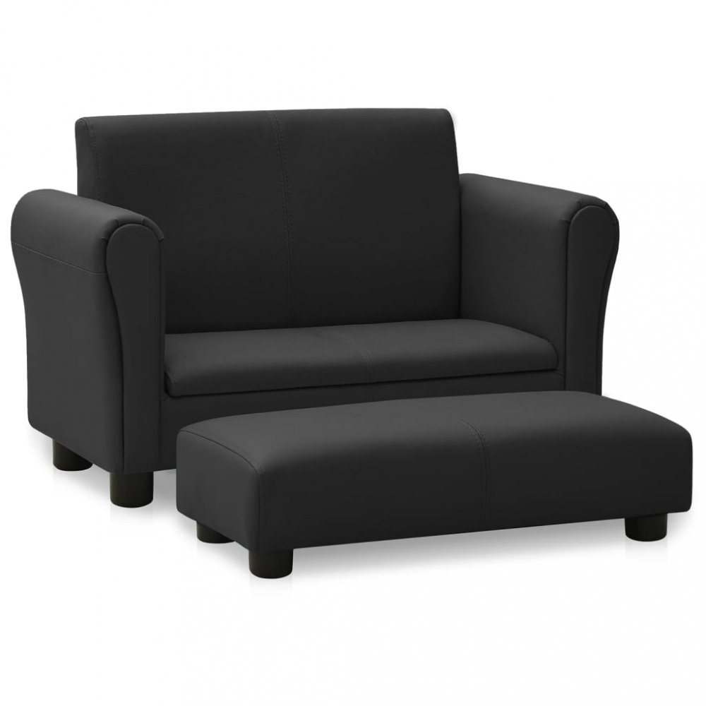 E-shop Dětská sedačka s podnožkou umělá kůže  Černá,Dětská sedačka s podnožkou umělá kůže  Černá