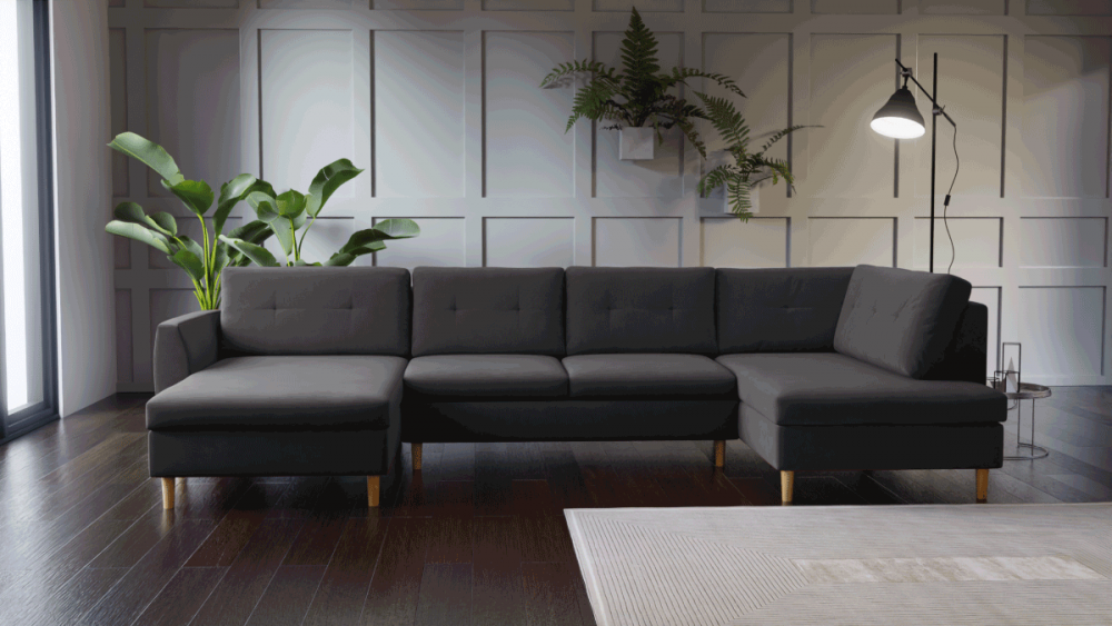 Sedací souprava rozkládací SASHA U šedá / buk Tempo Kondela Pravá