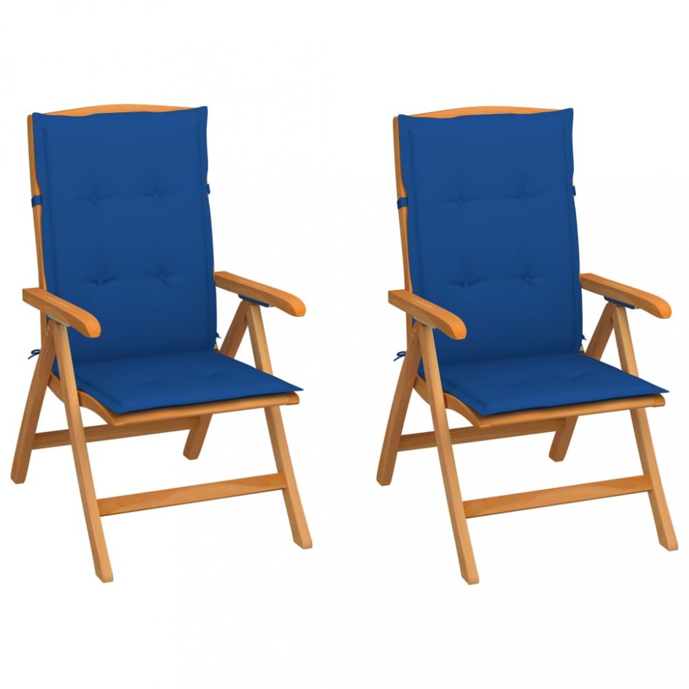 Zahradní židle 2 ks teak / látka Dekorhome Tmavě modrá
