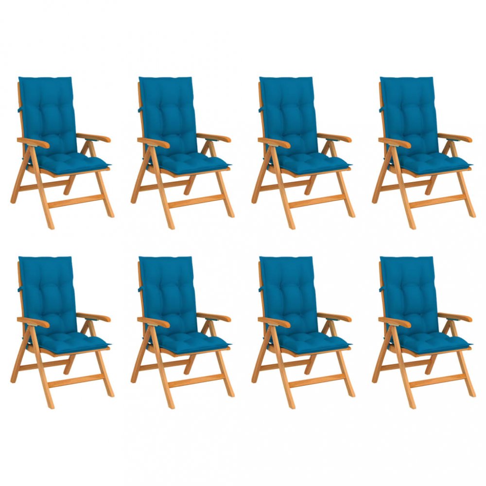 Skladacia záhradná stolička s poduškami 8 ks teak / látka Dekorhome Svetlo modrá