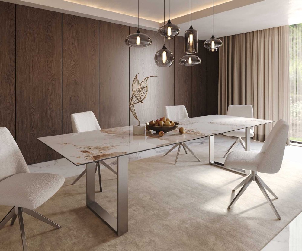 Jedálenský stôl Edge 300x100 keramický minas melange bielo-béžový