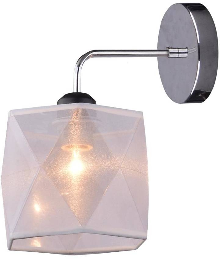 Jednoduchá chrómová nástenná lampa s bielym organzovým tienidlom Nosja
