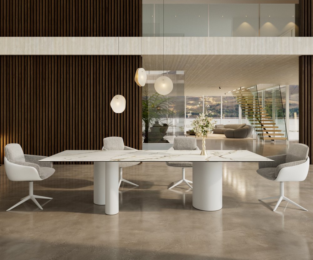 Jedálenský stôl Edge 300x100 keramický Calacatta Luxe bielo-zlatosivý