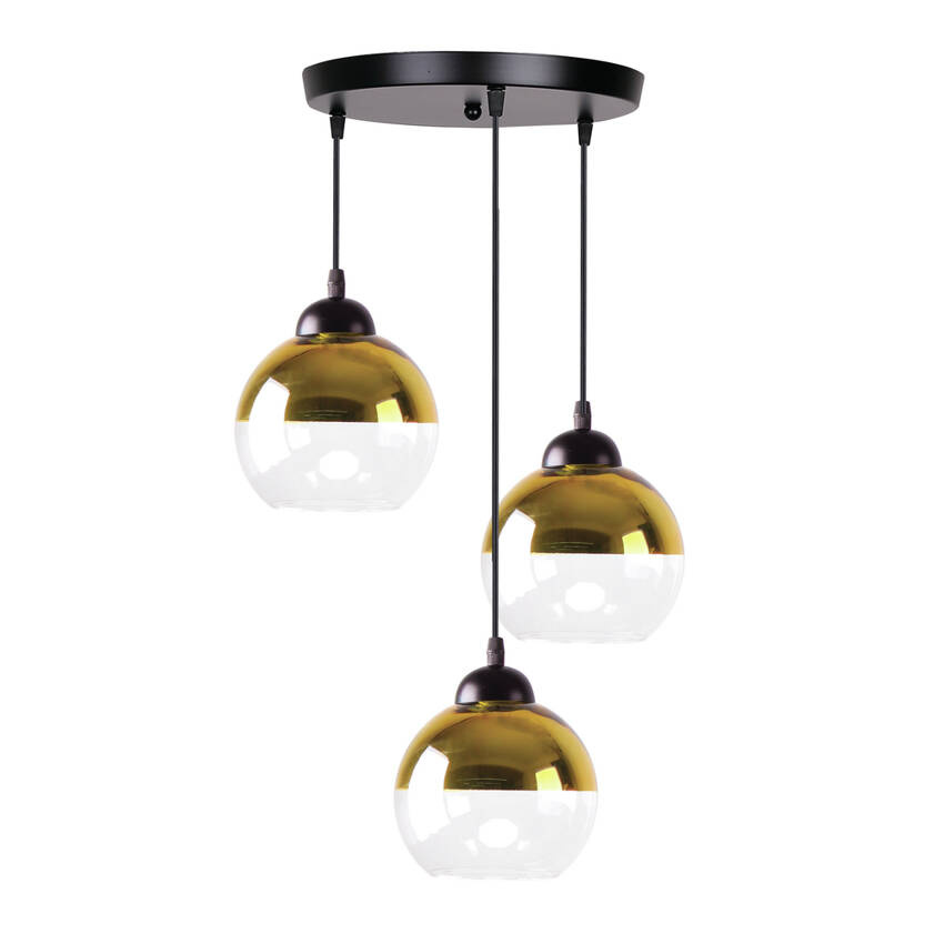 Závesná lampa Contessa, čierna, 3x40, E27, zlaté tienidlo