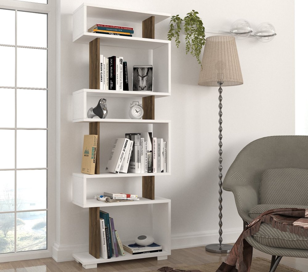 Knižnica Blok - White, Walnut