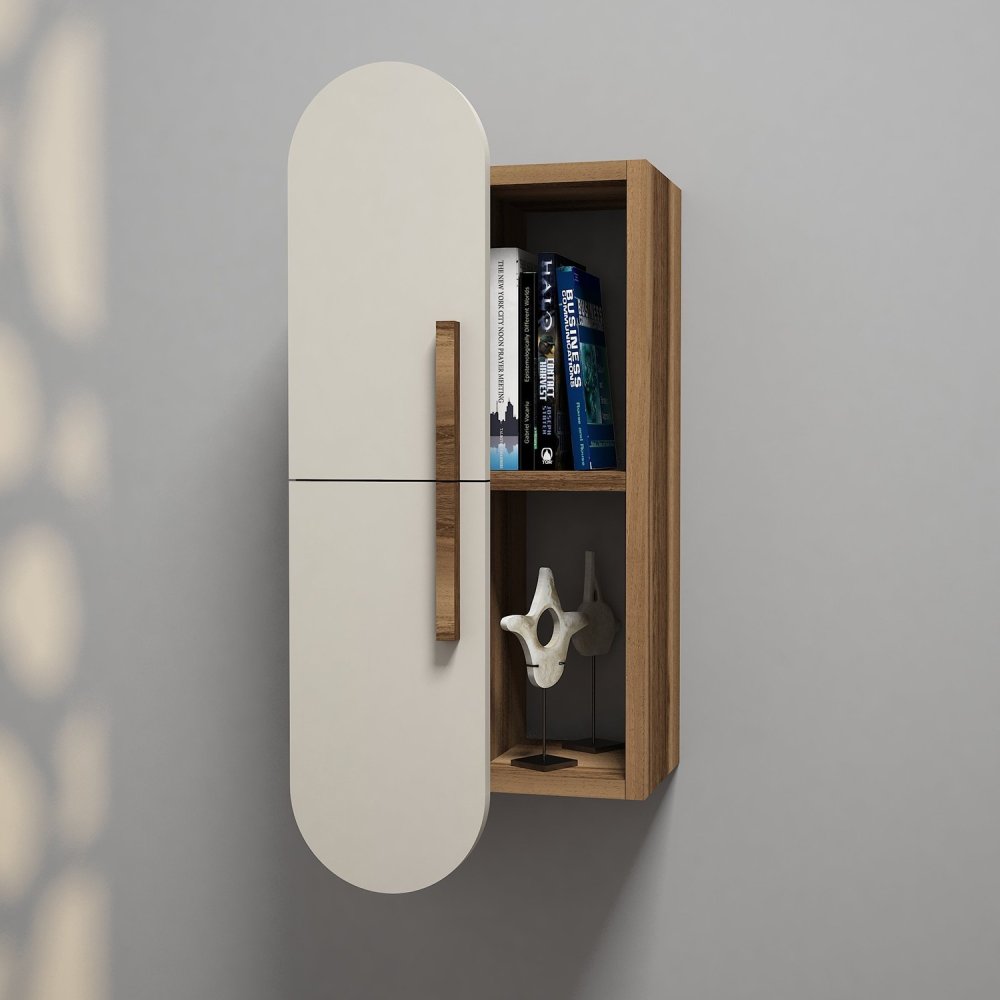 Nástenná polica Rose - Walnut, Cream