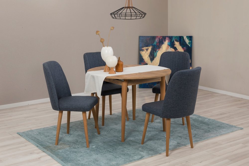 Jedálenský set s rozkladacím stolom a stoličkami (5 kusov) Vina 1048 - Atlantic Pine, Navy Blue