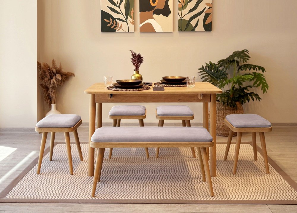 Jedálenský set s rozkladacím stolom a stoličkami (6 kusov) Vina Mini 06 0701 - Oak, Soho Grey