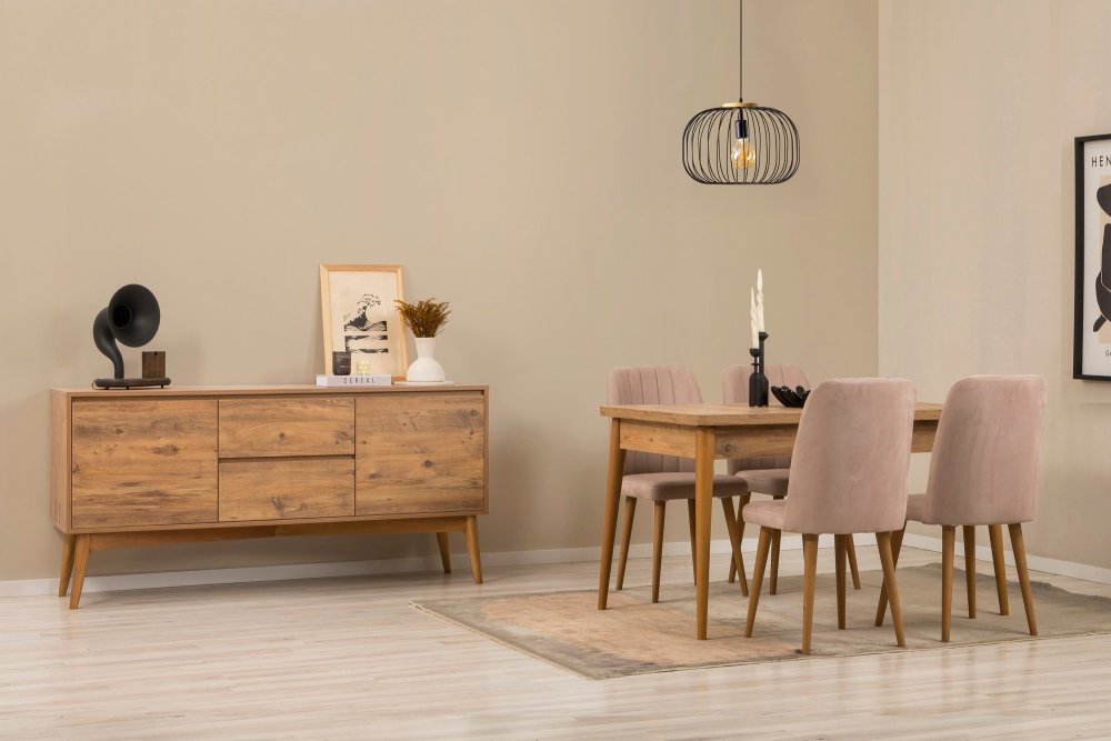 Set s rozkladacím stolom, stoličkami a konzolou (6 kusov) Vina 01 0900 - Atlantic Pine, Stone