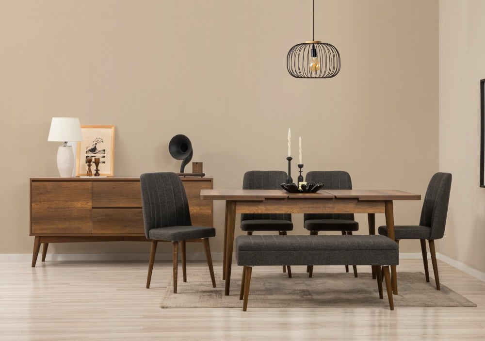 Set s rozkladacím stolom, stoličkami a konzolou (7 kusov) Vina 03 1053 - Walnut, Anthracite