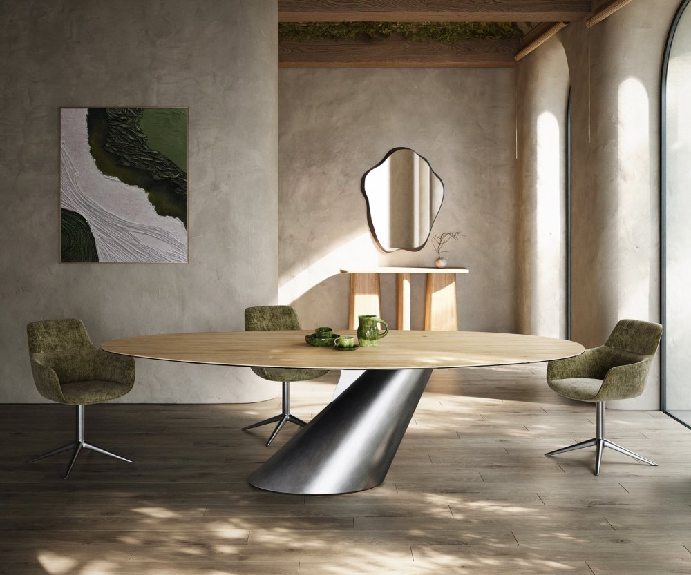 Jedálenský stôl Edge oválny 280x130 keramika Laminam® sabbia dubová