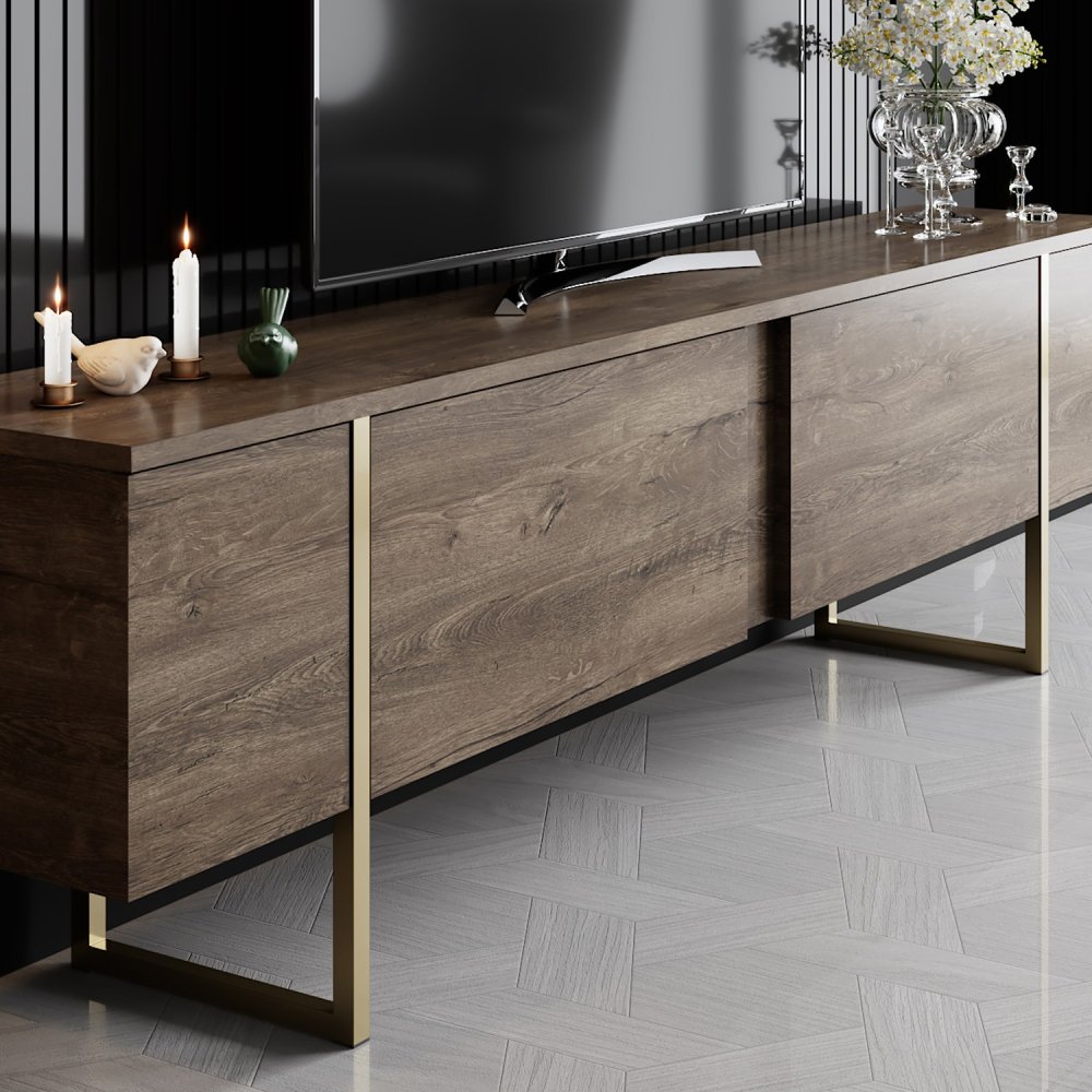 TV stolek Luxe - Walnut, Gold (obrázek 6)