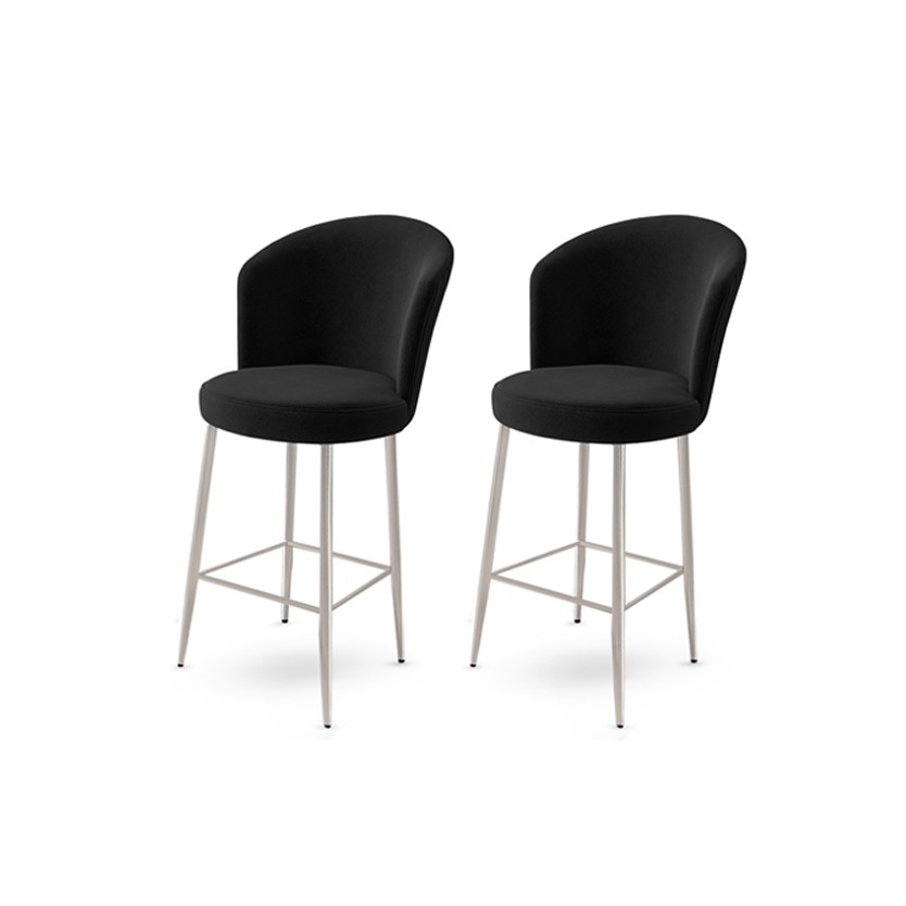 Bar Stool Set (2 Pieces) Fora - Black, Chrome