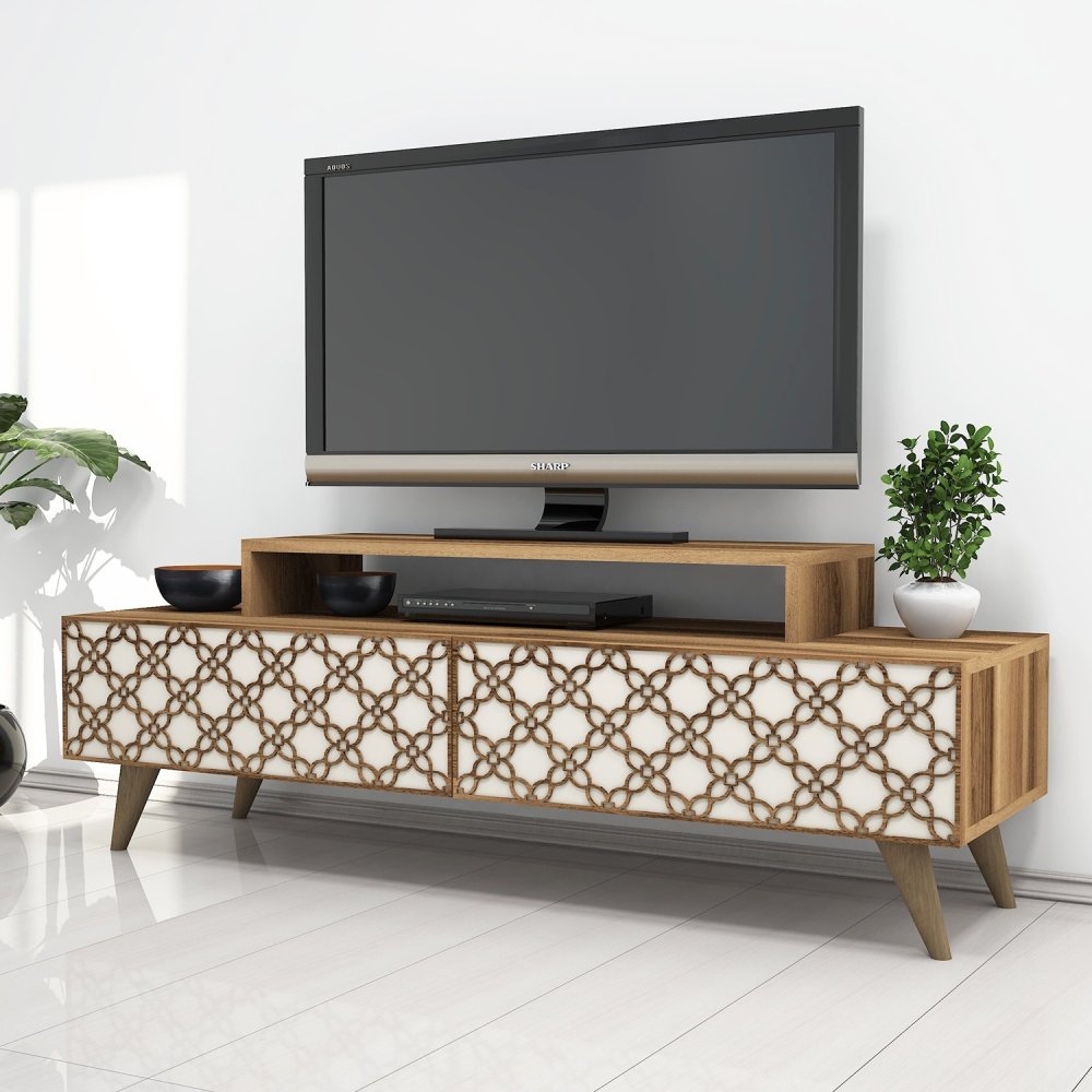 TV stolík City - Walnut, Cream