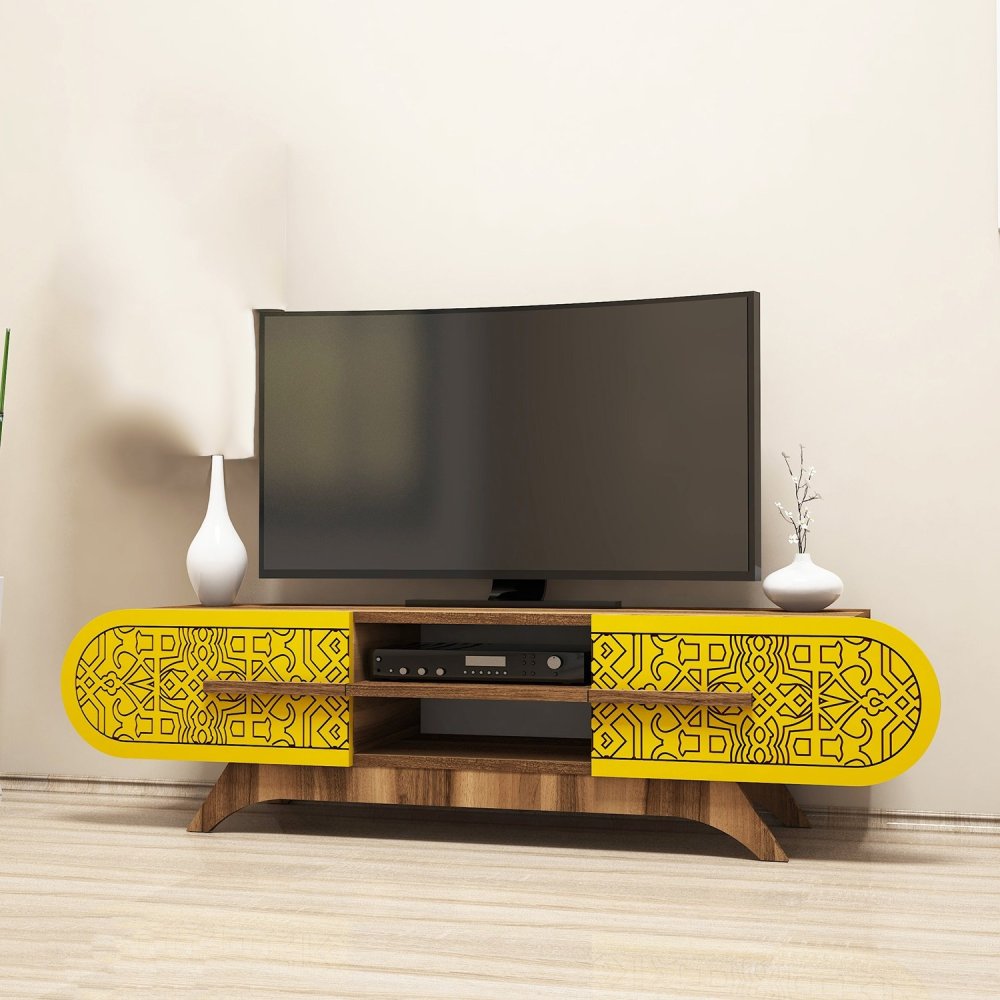 TV stolík Defne - Walnut Yellow