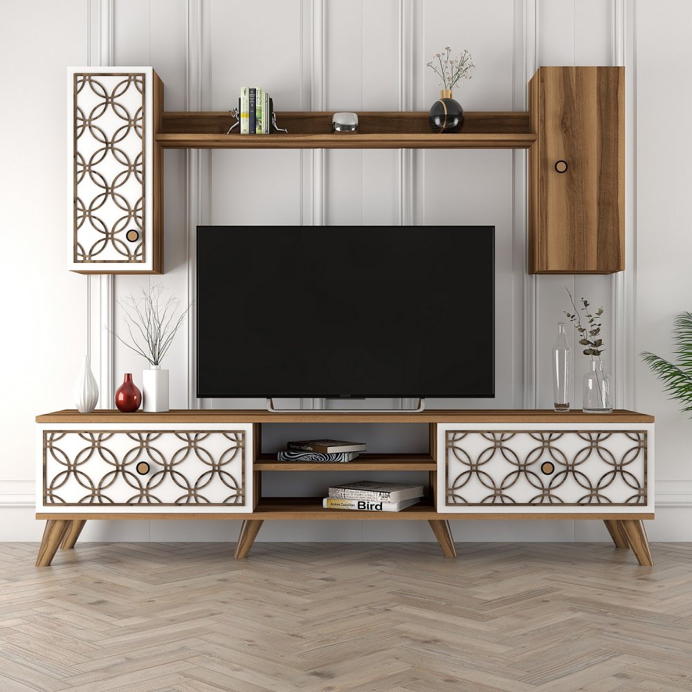 TV stěna / Sestava pod TV Class S - Walnut, White (obrázek 4)