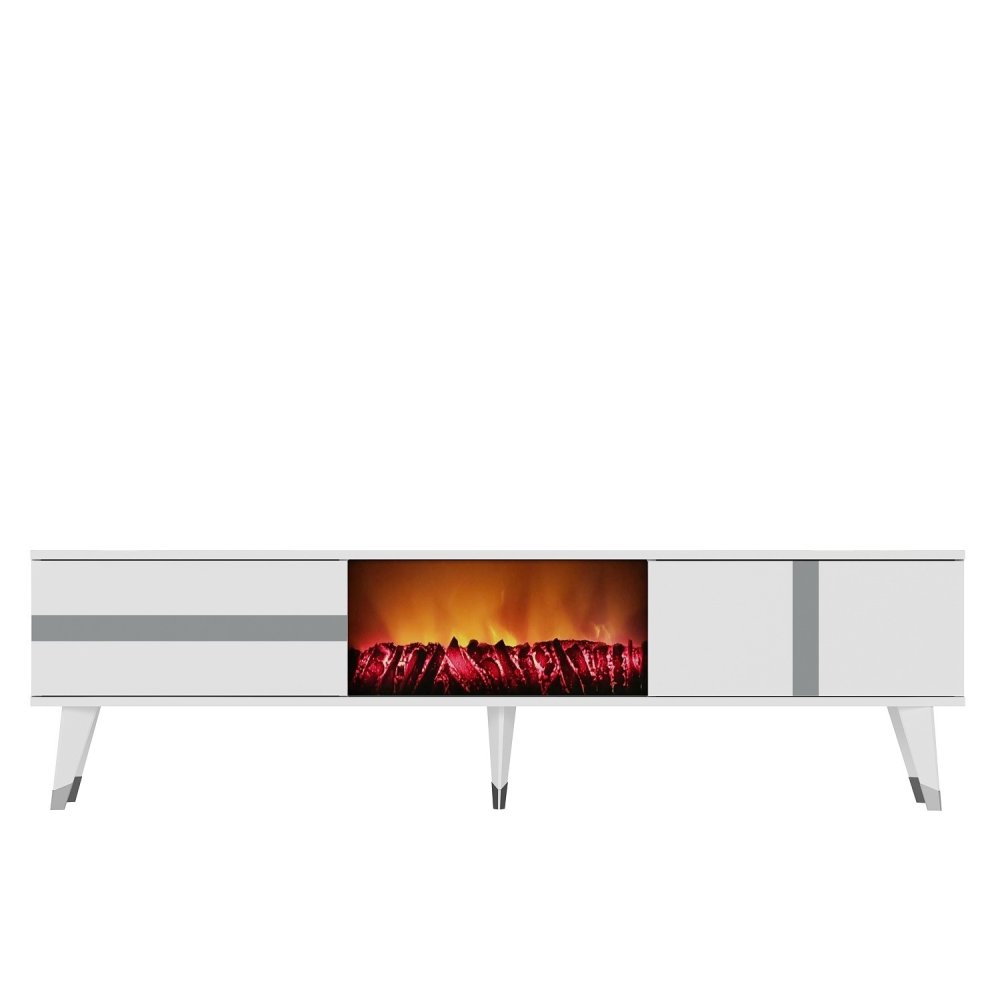 TV stolík Vania Fireplace - White, Silver