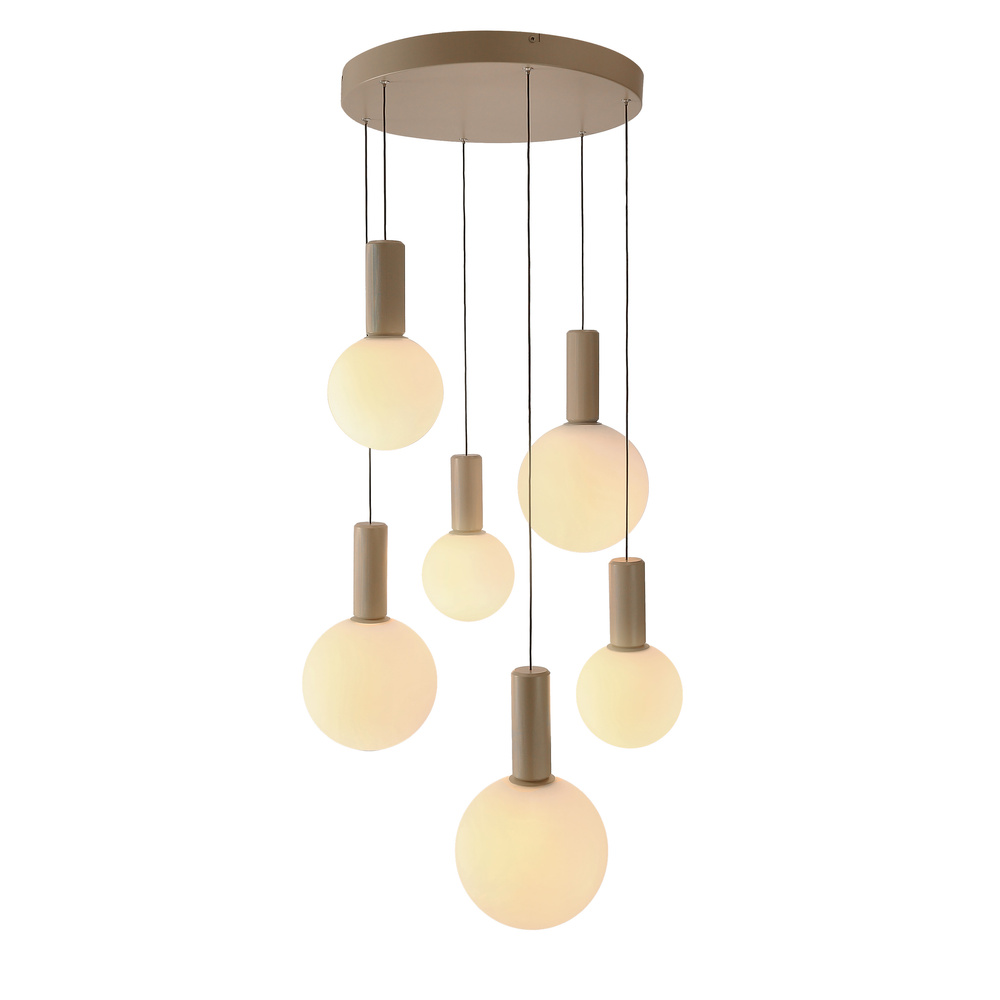Lampa wisząca Testa beżowa białe klosze kule 6x10W G9 regulowana