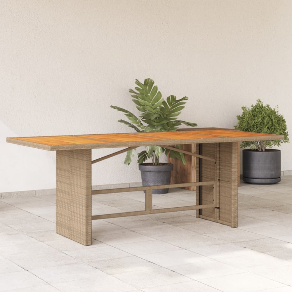 Zahradní stůl s akáciovou deskou béžový 190x80x74 cm polyratan