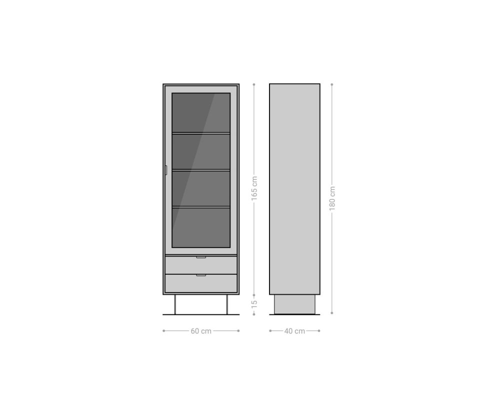 Vitrína Teele 60x180 cm přírodní akácie 1 dvířka 2 zásuvky Obrázek