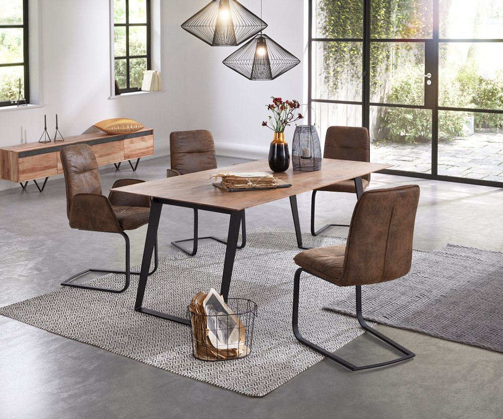 Jedálenský stôl Edge 200x100 Akácia prírodná kovová šikmá podstava