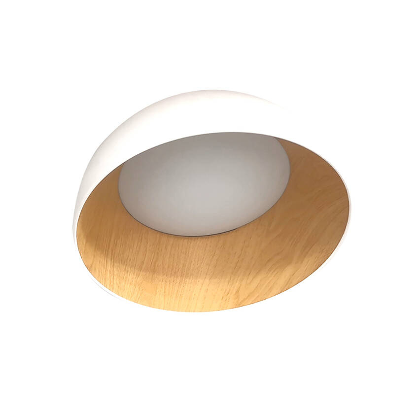 Stropná lampa Trento, biela, drevená, 18W, LED, 35cm, biele tienidlo