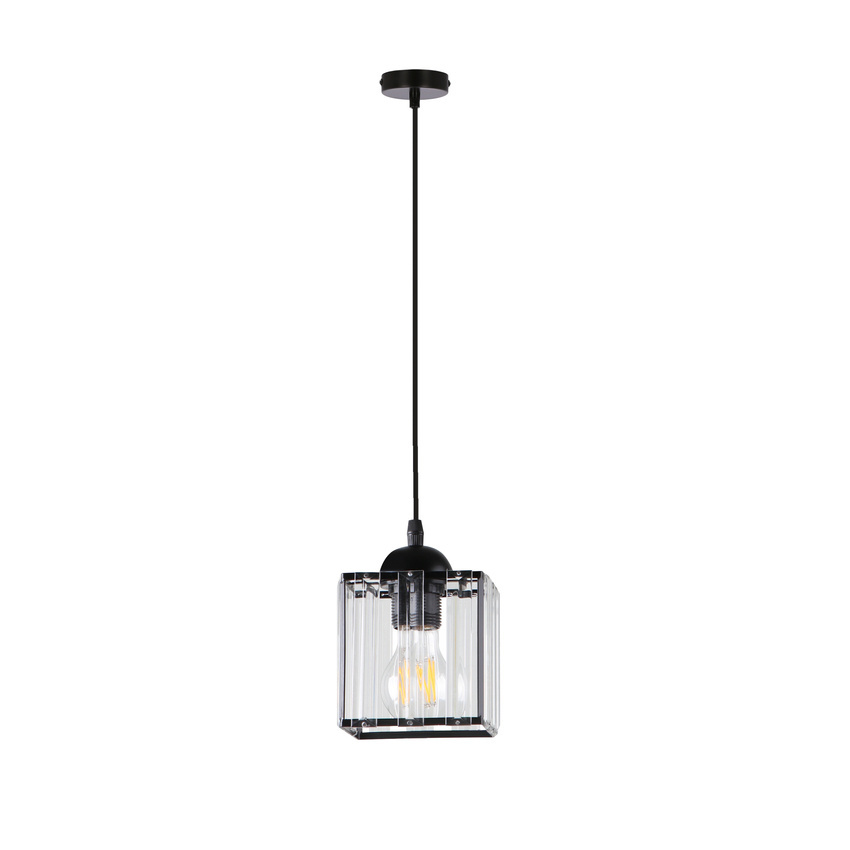 Závesná lampa Glassia čierna 1X40 E27 čierne tienidlo + číre kryštály