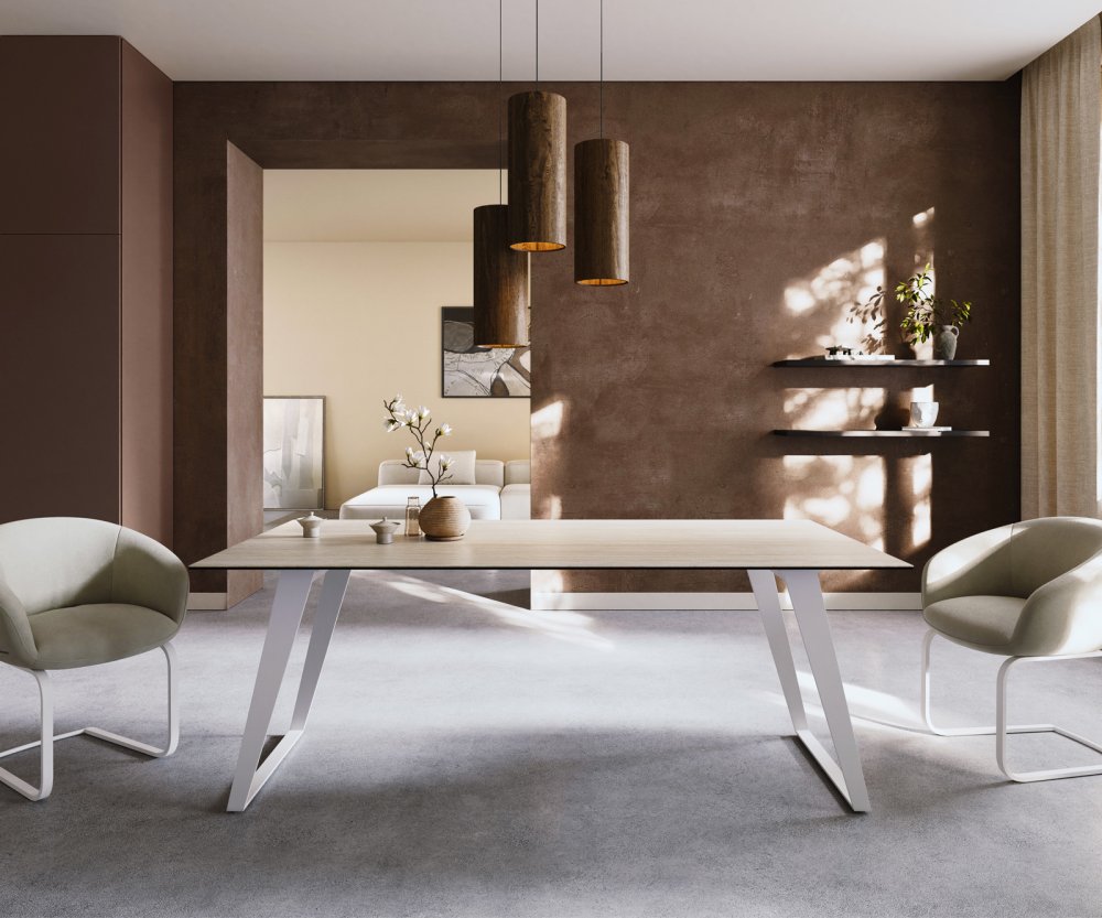 Jedálenský stôl Edge 200x100 keramika Laminam® Travertino Bianco