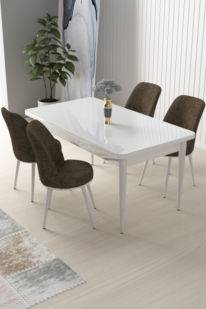 Dining Table & Chairs Set (5 Pieces) Nil - White, Brown