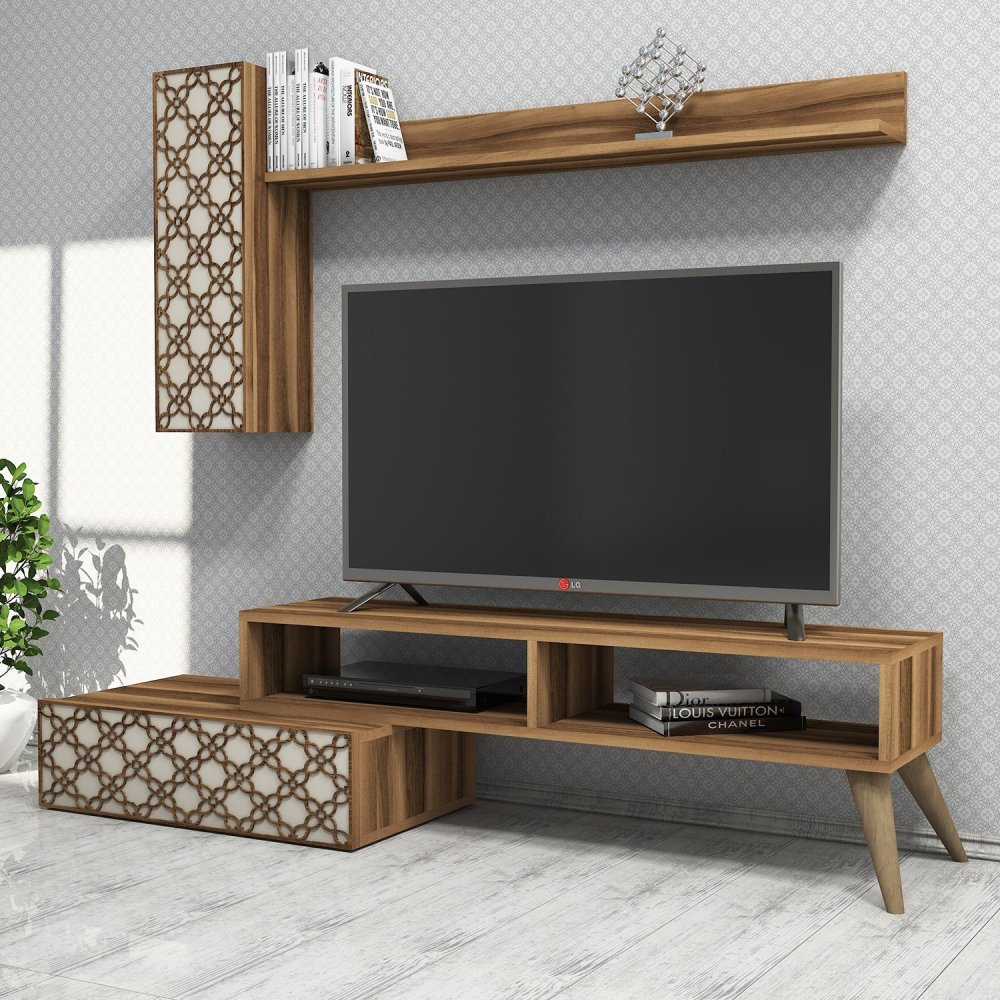 TV skrinka / Obývacia stena Planet - Walnut, Cream