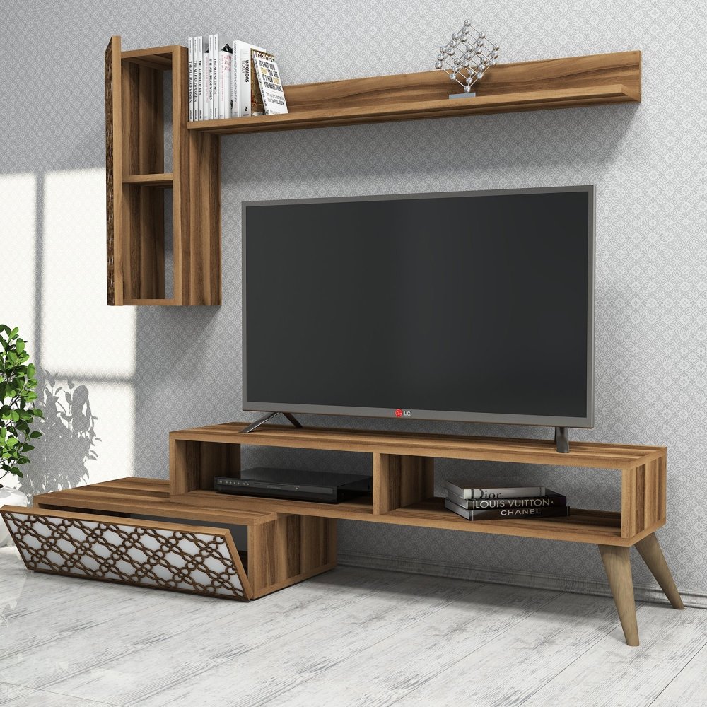 TV stěna / Sestava pod TV Planet - Walnut, White (obrázek 6)