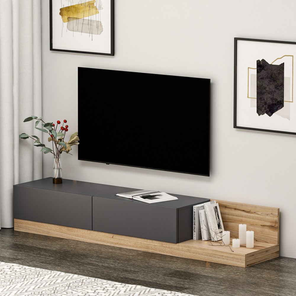 TV stolík Majör - Anthracite, Walnut