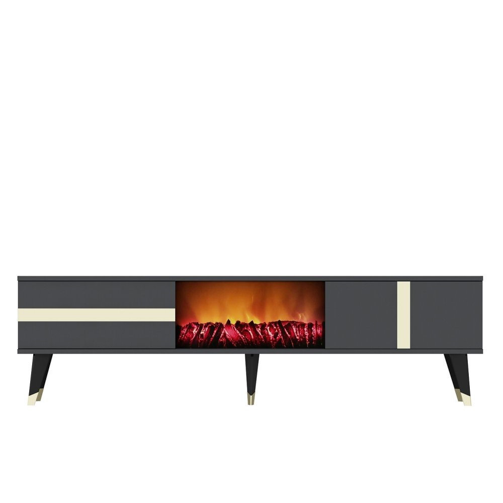 TV stolík Vania Fireplace - Anthracite, Gold