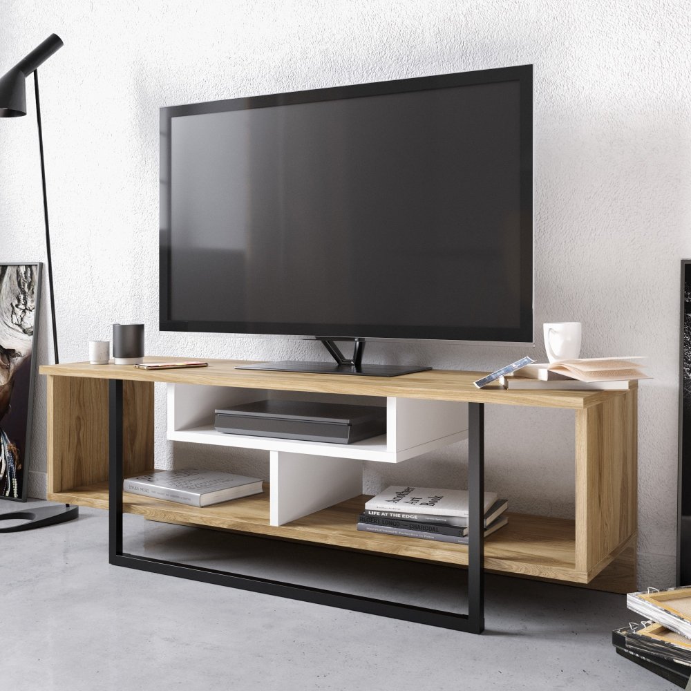 TV stolík Asal (120) - Oak, White, Black