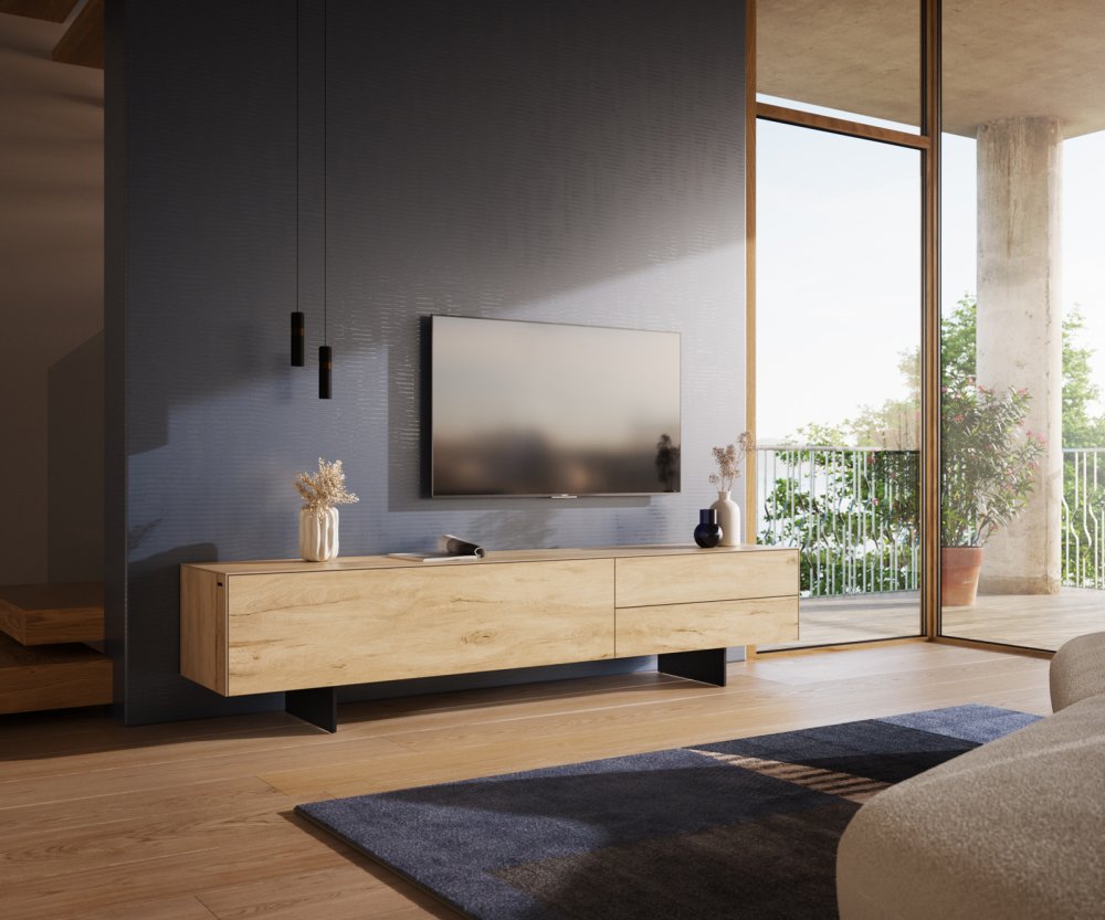 TV stolík Cuor 220 cm keramika Laminam® sabbia v dubovej farbe 1