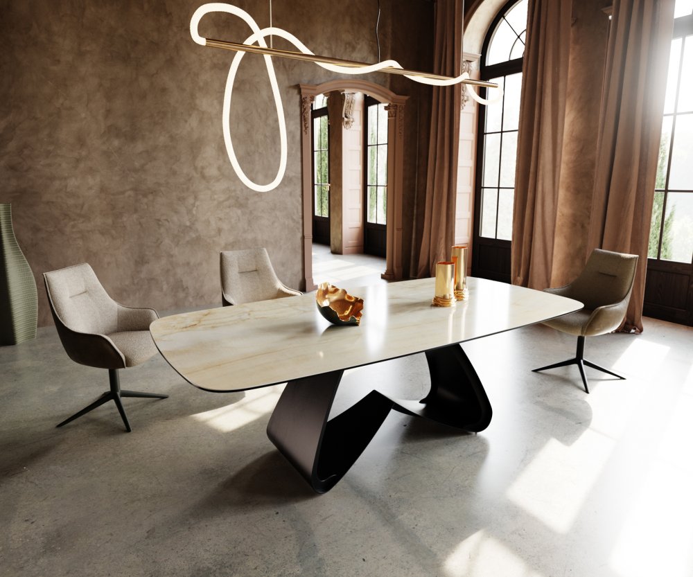 Jedálenský stôl Edge zaoblený tvar 240x120 cm keramika Iris FMG Onice