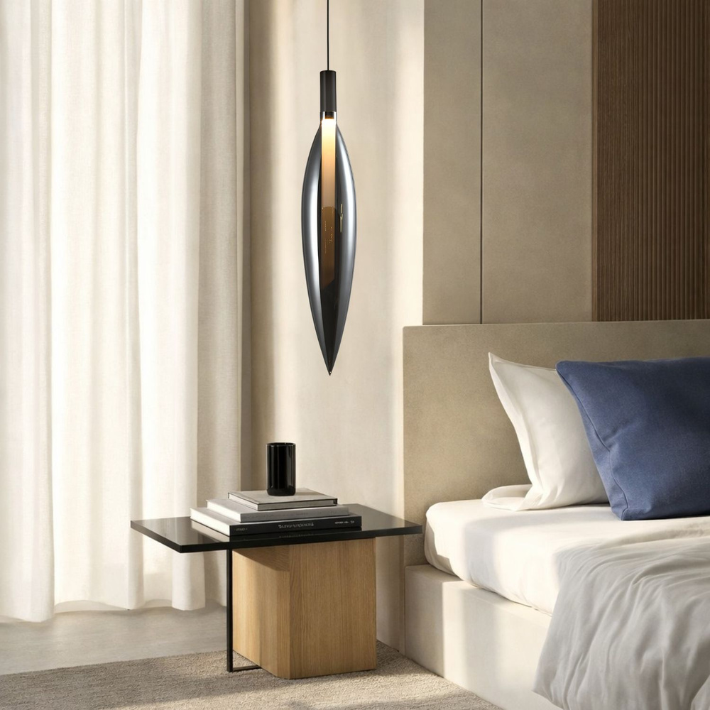 Lampa wisząca Nordic szklana pojedyncza dymiony klosz do jadalni