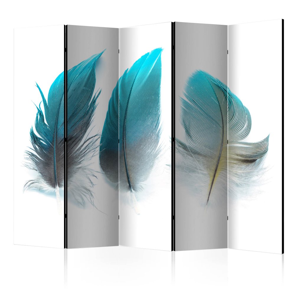 Paraván Blue Feathers Dekorhome 225x172 cm (5-dílný),Paraván Blue Feathers Dekorhome 225x172 cm (5-d
