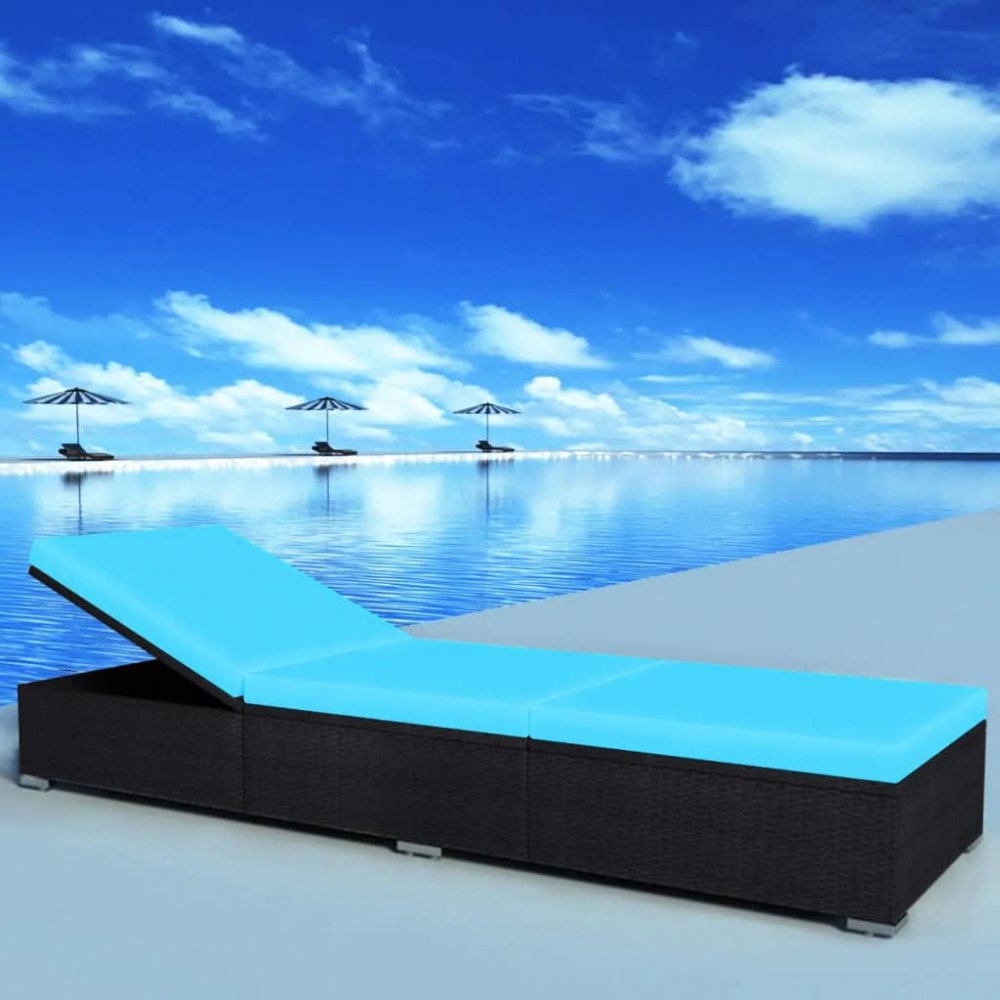 Zahradní lehátko polyratan / látka Dekorhome Modrá Obrázek