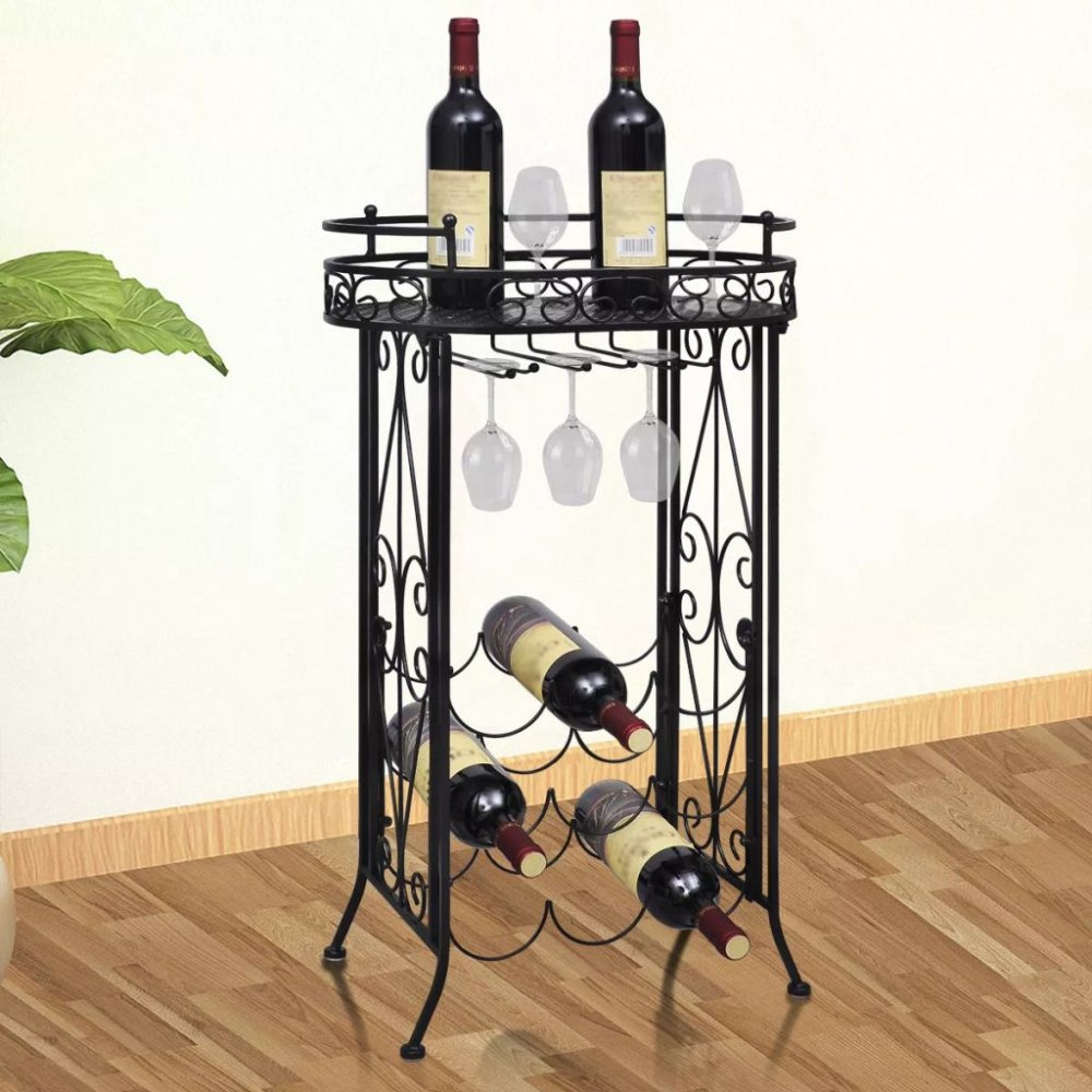 Levně Stojan na víno na 9 láhví se stojanem na sklenice Dekorhome