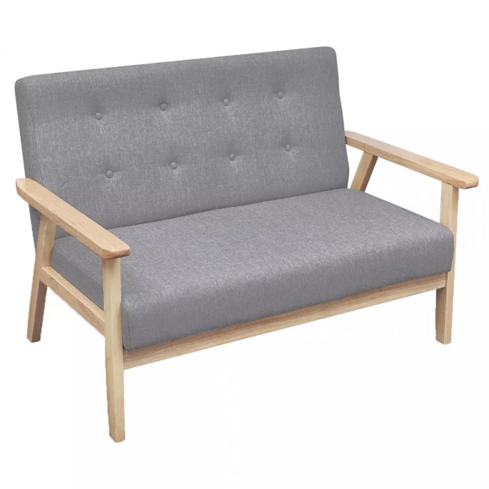 E-shop Dvoumístná sedačka textil / dřevo  Světle šedá,Dvoumístná sedačka textil / dřevo  Světle šedá